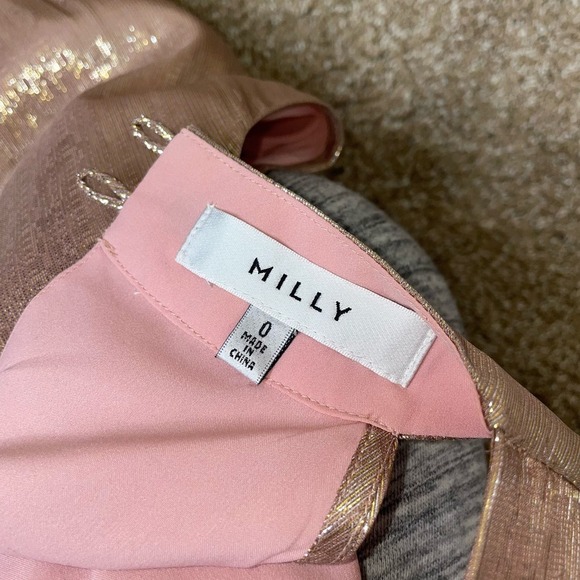 MILLY Women's Metallic Lurex Silk blend Chiffon Lauren Top pink waist tie SZ 0 - Picture 11 of 12